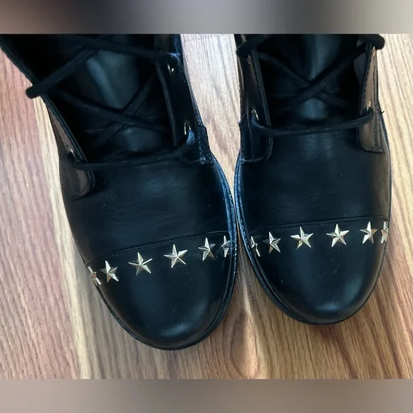 Michael Kors Cody Star Studded Black Leather Combat Boots Size 8 - Picture 4 of 10
